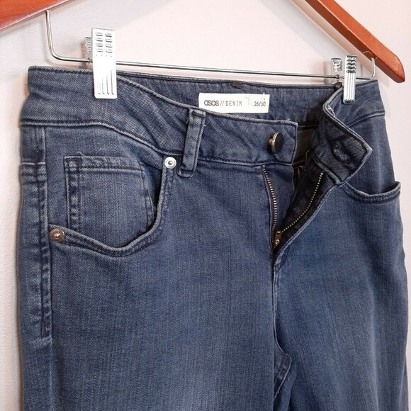 3/$20 Asos Skinny Jeans Ripped Knee Distressed Denim Womens Size 26 Blue - Picture 3 of 9